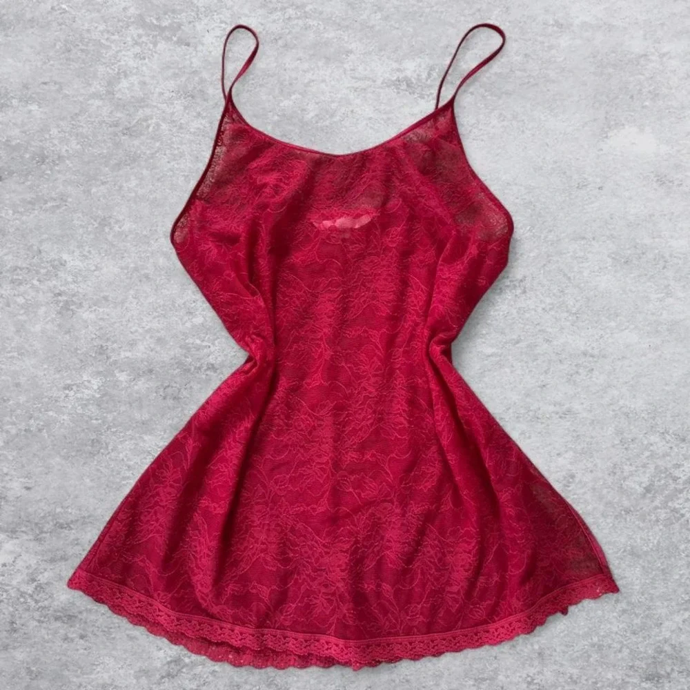 Victoria's Secret Floral Lace Sheer Chemise Nightie RED Large
